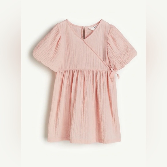 H&M Other - H&M Pink Puffed-Sleeved V-neck Wrap over Front Kids Dress Size 8 EUC